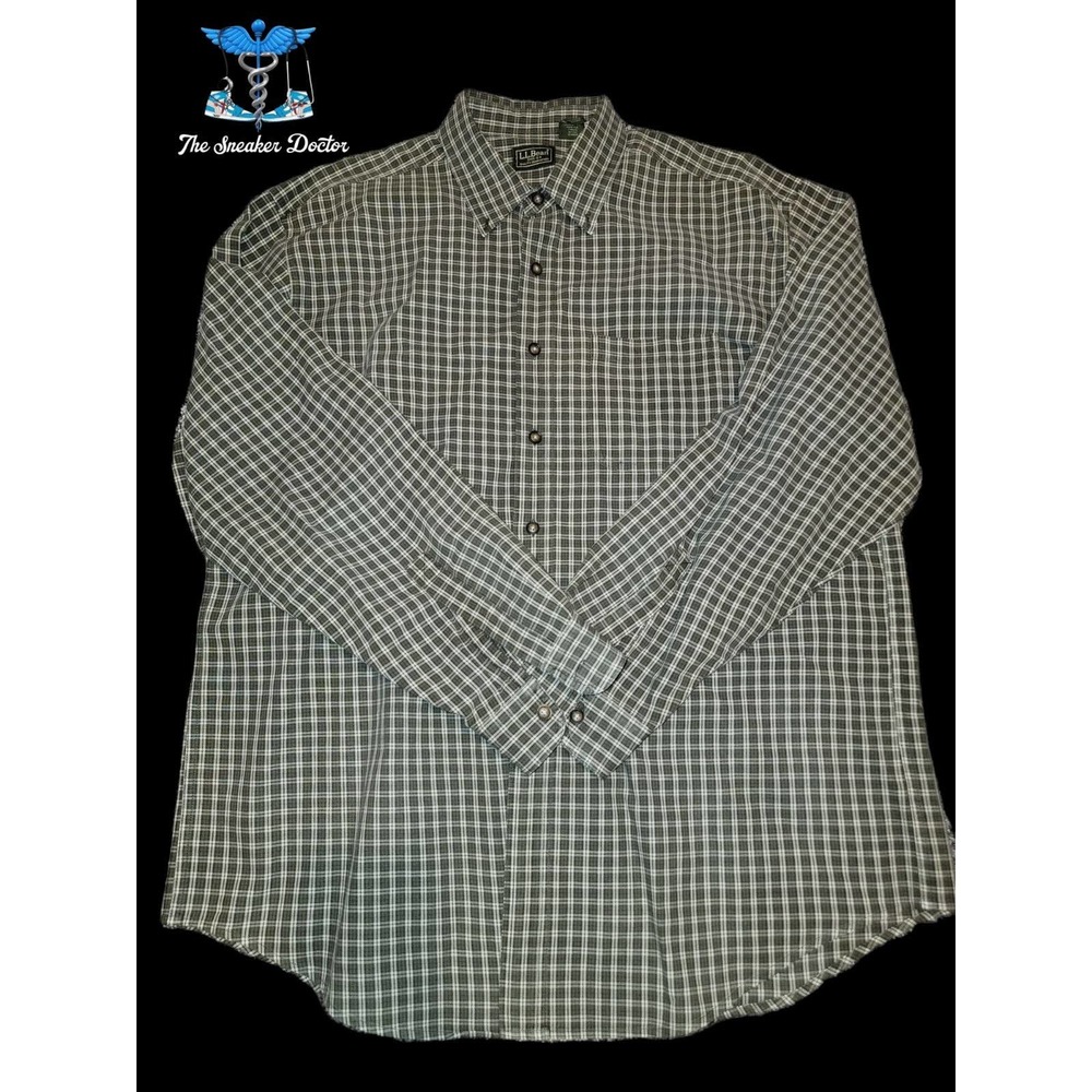 Vintage L.L. Bean Green Plaid Long Sleeve Button Up Shirt Size Large